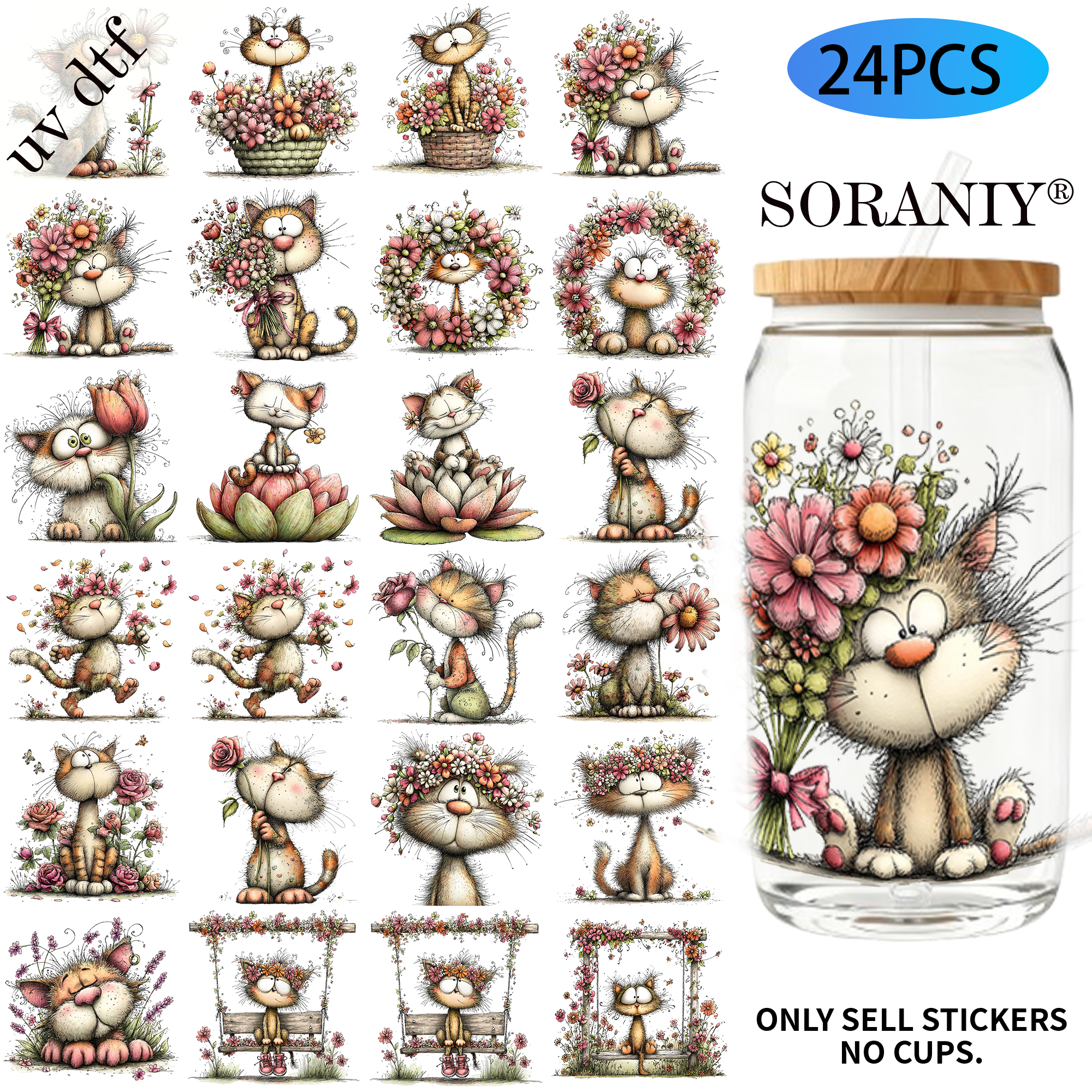 Rdta Tank Glass - 24PCS/Set Whimsical Floral Cat Seal Themed