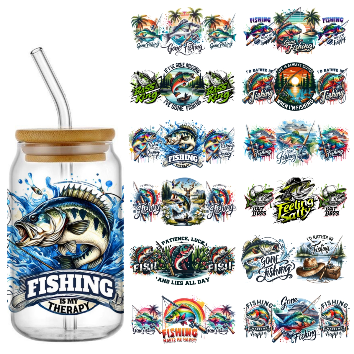 UV DTF Go Fishing Design Trans – Rdta Tank Glass Bewertung und Preis